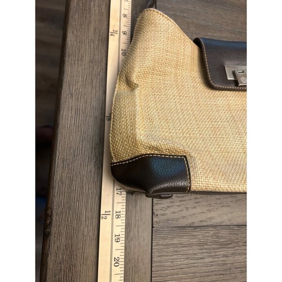 Liz Claiborne Beige & Brown Straw & Leather Shoulder Bag 12" - Picture 3 of 5